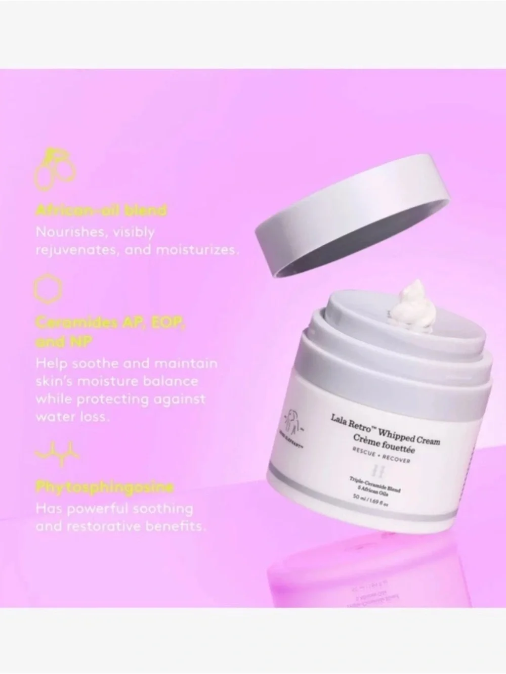 Drunk Elephant's Lala Retro Whipped Cream •Rescue Cream• moisturizer NEW IN BOX